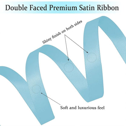 Light Blue Satin Ribbon Double Faced Satin 1/2 inch x 55 Yards Polyester Ribbon for Gift Wrapping Crafts Wedding Decoration Bows Ornaments Party Bouquet Floral Arrangement
