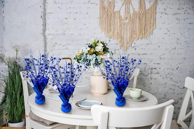 12 Pack Metallic Foil Spray Centerpiece Star Table Decoration Burst Table Centerpieces for Birthday Wedding Anniversary Graduation Holiday Party Supplies Decor, Blue