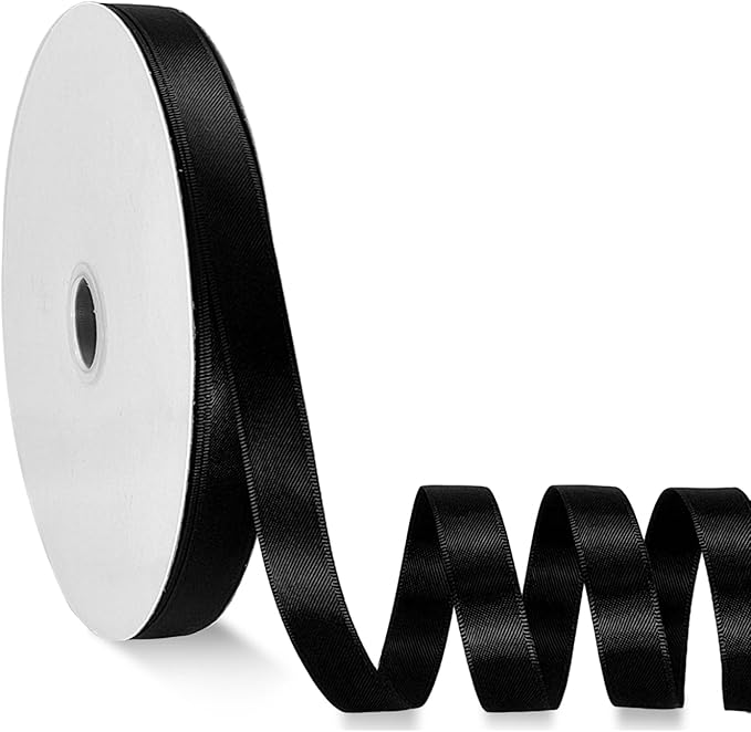 Black Satin Ribbon Double Faced Satin 1/2 inch x 55 Yards Polyester Ribbon for Gift Wrapping Crafts Wedding Decoration Bows Ornaments Party Bouquet Floral Arrangement