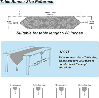 HeMiaor Luxurious Table Runners 98 inches Chenille Jacquard Fabric with Exquisite Hanging Ear Tassels Decoration for Wedding Decor Light Blue