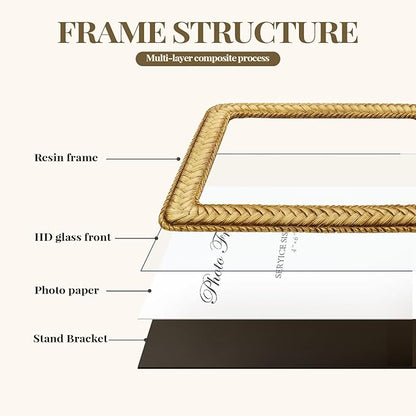 Cuspin 4x6 Gold Picture Frame, Ornate Decorative Rattan Resin Photo Frame, Gold Frames Braided Design for Tabletop Display or Wall Hanging, Elegant Home Decor