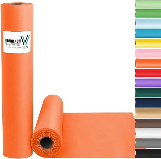 Vanhench Orange Wrapping Paper Roll 17.5"×963" (80/1/4FT), Orange Kraft Paper Roll，Solid Color Art Kraft Craft Paper Roll for Gift Wrapping, Birthday, Bouquet Flower Poster Bulletin Board Paper