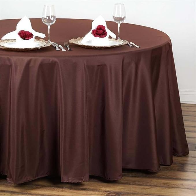 Efavormart Round Tablecloth, 108 Inch Stain & Wrinkle Resistant Washable Table Cloth, Decorative Polyester Fabric Table Cover for Banquet, Wedding, Dining- Chocolate