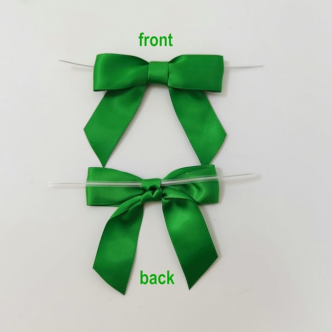 50pcs 3-1/2" Green Satin Ribbon Bows with Twist Ties Giant Bows for Christmas Holiday Gift Packing&Wrapping (Green)