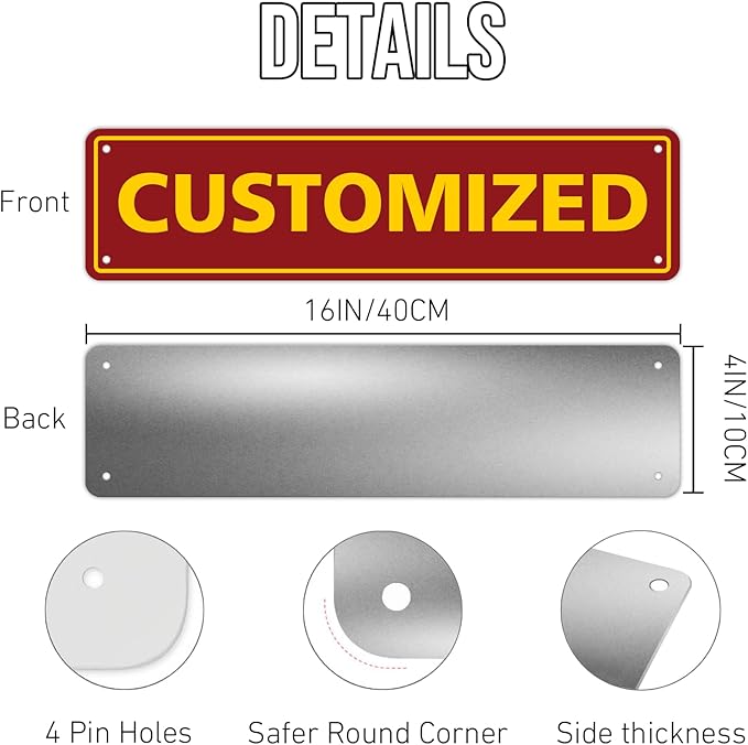 Custom Signs Outdoor Metal - 16 x 4 Personalized Aluminum Rust-Proof Entrance Hazard Intersection Parking Street Signs，Decorative Sign