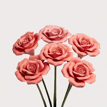 6pcs Handmade Ceramic Roses,Featuring Vibrant Colors and Intricate Petal Details，Wedding Decoration Christmas Decor (red)