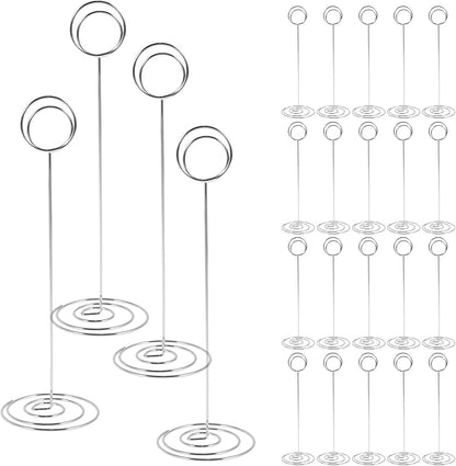 24 Pcs Table Number Holder 8.66inch Tall Metal Iron Place Card Holder Lightweight Picture Holder Stand Portable Round Shape Photo Memo Note Holder for Office Wedding Party