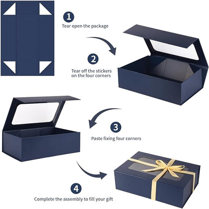 Blue Large Gift Boxes with Window, 13.5"x9"x4.3" Bridesmaid Boxe for Gift Giving,Birthday Gift Box with Magnetic,Closure Lid Gift Boxes for Presents,Cute Boxe,Luxury for Gift Packaging,Gift Box for Wrapping Gifts