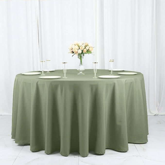 Efavormart Round Tablecloth, 120 Inch Stain & Wrinkle Resistant Washable Table Cloth, Decorative Polyester Fabric Table Cover for Banquet, Wedding, Dining - Eucalyptus Sage Green