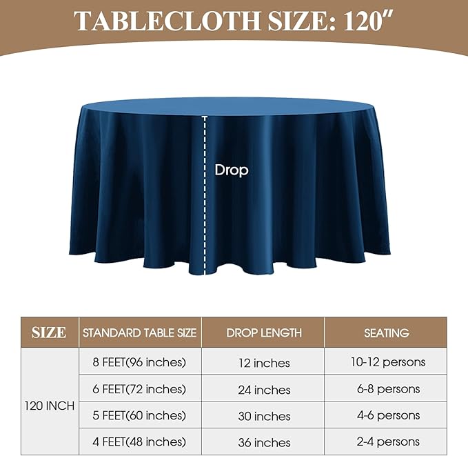 Round Tablecloth 120 Inch Tablecloth 6 Pack Navy Blue Table Cloths Washable Decorative Linen Polyester TableClothes Cover for Dining Table Banquets Buffet Parties and Wedding