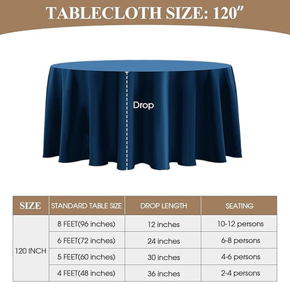 Round Tablecloth 120 Inch Tablecloth 6 Pack Navy Blue Table Cloths Washable Decorative Linen Polyester TableClothes Cover for Dining Table Banquets Buffet Parties and Wedding
