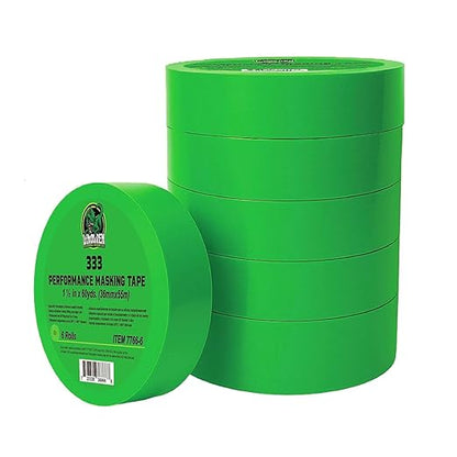 LAUCO DINOGREN High Performance Masking Tape for Car Paint, Heat & Water Resistant, Multi-Purpose Green (1.5 in x 60 yd, 6 Rolls) – Clean Removal, Auto Body Shop, Industrial Use, Crepe Backed*