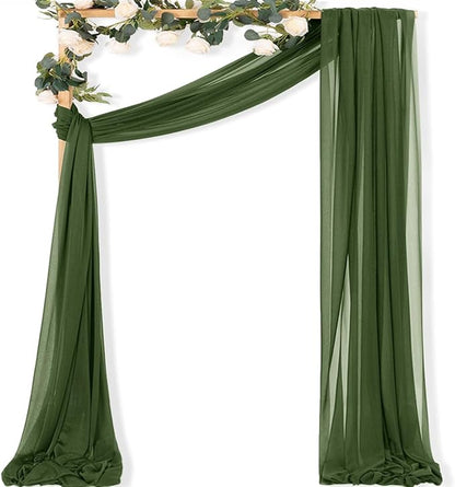 MLMC Olive Green Wedding Arch Draping Fabric 1 Panel 29" x 20 FT Extra Long Gauze Drapes Sheer Backdrop Curtains 6.6 Yards Outdoor Drapery Panels for Wedding Ceremony Party Ceiling Decoration