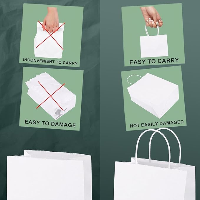 METRONIC Kraft Paper Gift Bags with Handles 5.25x3.75x8 Inch 20000 Pack | Christmas, Birthday Party Favors, Retail Shopping, Small Business Bulk | White Gift Wrap Bag