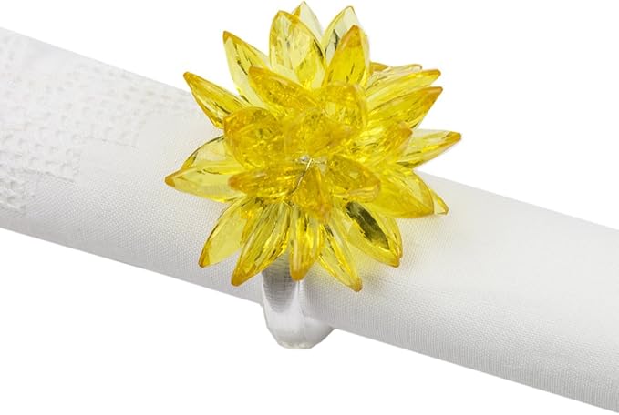 Fennco Styles Crystal Design Collection Napkin Rings - Set of 4 (Yellow, 2"x2")