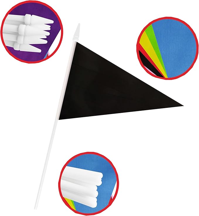 12 Pack Black Pennant Flags Small Mini Hand Held Solid Color Pennant On Sticks Flags with 12.6"Solid Pole & Spear Top,Party Events Celebration,School,Grand Opening,Kids Birthday,Sports Clubs,Flower Pot