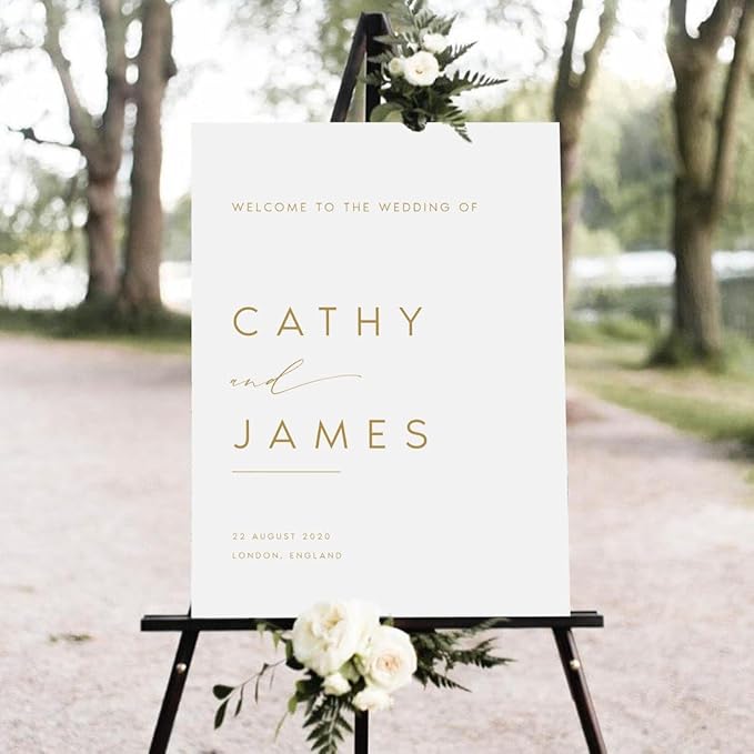 Welcome To Our Wedding Sign, Modern, Gold, 12x18, 18x27, 24x36 inches, Plastic, Weatherproof & Fade-Resistant, Indoor/Outdoor Use