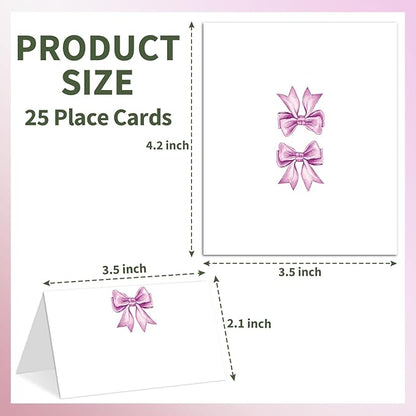 25 Purple Bow Place Cards for Table Seating, Watercolor Wedding Name Place Card, Tent Cards for Birthday Baby Shower Bridal Shower Reception Dinner Party Decorations -A26