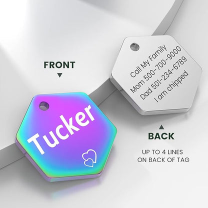 YEHANTI Personalized Dog Tags Engraved for Pets - Stainless Steel Custom Dog Cat Tag with Various Cute and Beautiful Icons, Double Sided Engraved Pet ID Tags Dog Name Tag, Hexagon
