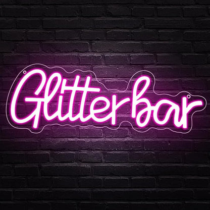 Glitter Bar Neon Sign,Bar Signs for Home Bar Decor,Led Bar Sign for Wedding,Birthday Party,Music Festival,Bachelor Party,Halloween, Christmas Decoration,Best Gift for Boys and Girls