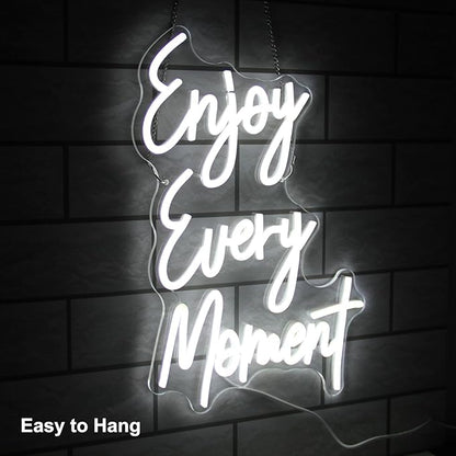 Enjoy Every Moment Neon Signs for Wall White Letter Neon Lights LED Letter Sign Dimmable Words Light Up Signs for Bedroom Bar Restaurant Salon Party Decor