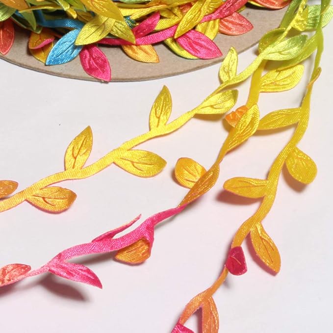 BASOKAN Colorful Rainbow Leaves Leaf Ribbon Trim Rope - 20 Yards - for Garland DIY Crafts and Party Wedding Home Decorations