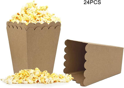 Kraft Paper Popcorn Boxes Mini Paper Popcorn Box Cardboard Popcorn Container for Party, Pack of 24