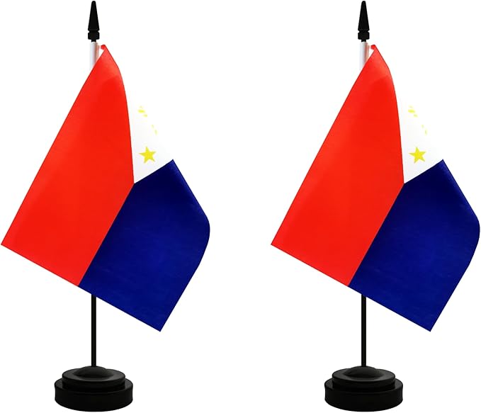 2 Pack Philippines Desk Flag, Filipino Table Office Flag with Solid Pole and Stand Base, International Country Flag, Festival Celebration, Classroom Meeting Desktop Decoration (Philippines)