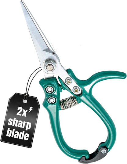 Modern Sprout Pruning Shears - Herb Snipping Scissors- Lightweight Gardening Tools W/Easy Lock - Flower Cutter Garden Shears - Carbon Steel Blade + Reusable Holster (Ocean, 1-Pack)