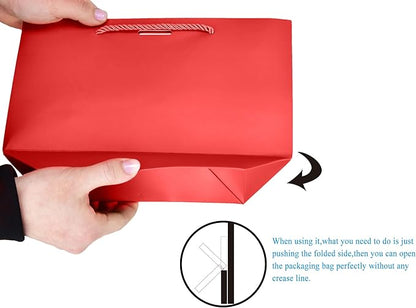HUAPRINT Gift Bags with Handles,7.48×3.54×7.9 inches,Party Favor Bags with Bow Ribbon,12Pcs Red Paper Bags for Birthday Wedding Bridesmaid Holiday Valentine's Day