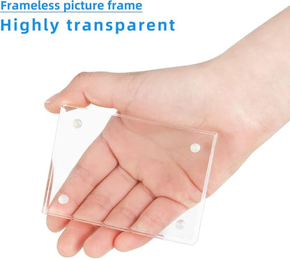 Mini Acrylic Picture Frame 2.5x3.5 Clear Double Sided Magnetic Photo Frames Block Frameless Acrylic Business Card Frame Desktop Display Stand for Office Home Decoration 20mm Thick (10 Pack)