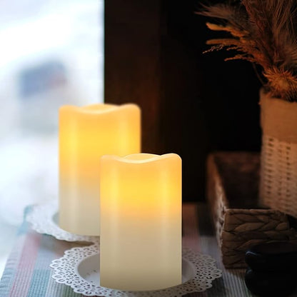 Hausware Flameless Candles Battery Operated Candles Set of 12 (D: 3" x H: 4") Real Wax Pillar Flickering Candles LED Flameless Candles with Remote and Timer Control (Ivory Color)