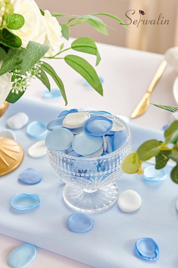 Serwalin 300Pcs Silk Rose Petals Flower Petals for Christmas Weddings Proposal Blue and White Petals Flower Girl Petals Aisle Flower Girl Basket Runner Bridal Shower Table Decor (3 Color Mixes)