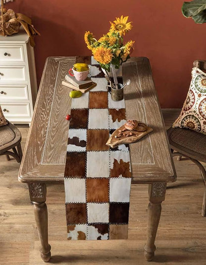 Abstract Cowhides Cotton Linen Table Runner for Dining Kitchen, Wedding Outdoor Party Tablerunners Decoration, Brown Beige Animal Fur Texture Dresser Scarf Coffee Tablecloth Runners 13x36 Inches