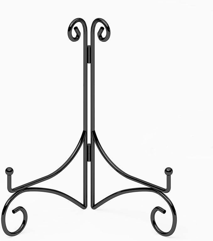 Plate Display Stands with Hinged Folding Design, 8 Inch Picture Frame Stand for Tables, Decorative Easels for Plates, Photos, Cards and Books, 8’’ Black