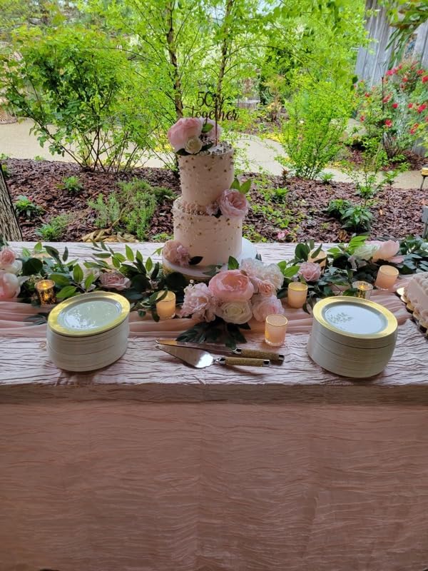 YOUR CHAIR COVERS - 90 x 132 inch Rectangular Crinkle Taffeta Tablecloth - Blush, Rectangle Table Linens for 6 ft Rectangular Tables, Wedding Crushed Table Cloth