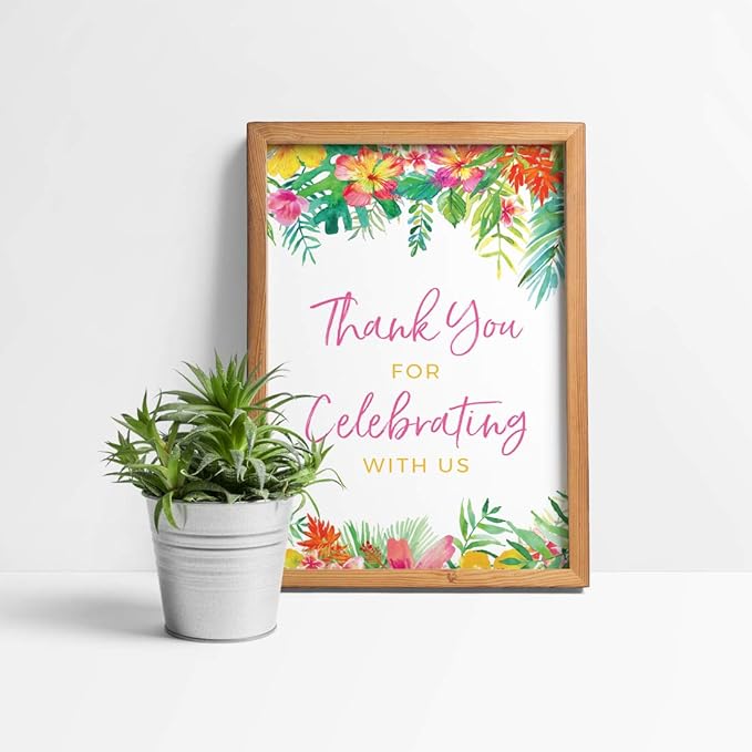 Andaz Press Extra Large Wedding Easel Board Party Sign, 12x18-inch, Tropical Leaves Plants Flowers, Thank You for Celebrating With Us, 1-Pack