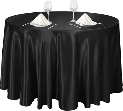 Ruisita 120 Inches Round Satin Tablecloths Black Overlay Round Satin Table Cover Bright Silk Tablecloth Smooth Fabric Tablecloth for Wedding Banquet Table Decoration