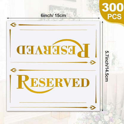 300 Pcs Paper Table Reserved Sign with Name Line Reserved Seating Signs Bulk Double Sided Signs for Reserving Seats Restaurant Wedding Reception Church Board Business Meeting (White Gold)