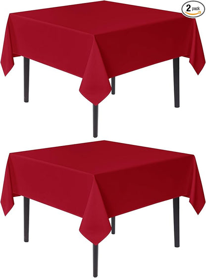 sancua Christmas Red Square Tablecloths 85x85 Inch, 2 Pack - Fabric Table Cloth for Square or Round Tables, Washable Polyester Table Cover for Dinner, Holiday Party, Decorative Display Tables