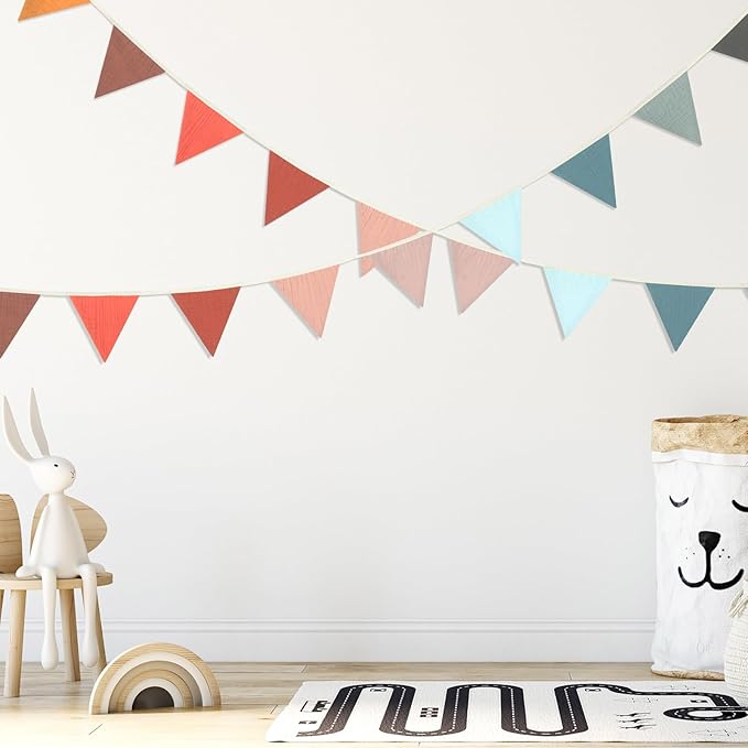 Oudain 15.5 ft Pennant Banner Flags, 2 Pcs Nursery Garland Triangle Bunting Flag Baby Banner for Nursery Decor Baby Birthday Boho Wedding Shower Party Event, Each 7.75 ft(Mixed Color)