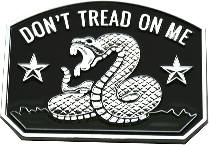1x Gadsden Flag Rattlesnake Car Emblem 3D Decal Sticker with Don't Tread ON ME Slogan Fit for Car Truck Motorcycle Window Door and Flat Surface (Chrome)