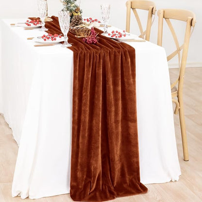 MLMC 2 Pack Terracotta Fall Thanksgiving Table Runner 10ft Luxury Burnt Orange Velvet Table Runner Fall Table Centerpiece 20x120 Inches for Wedding Bridal Shower Birthday Party Home Decor