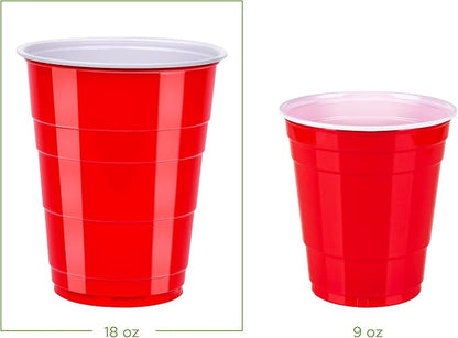 Amazon Basics Disposable Plastic Party Cups, Red, 18oz, 120 Count, Large Pack