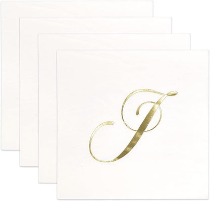 Gift Boutique 100 Gold Foil Monogram J Cocktail Napkins Disposable Paper Hand Towels for Wedding Baby Shower Holiday Party Powder Room Decor