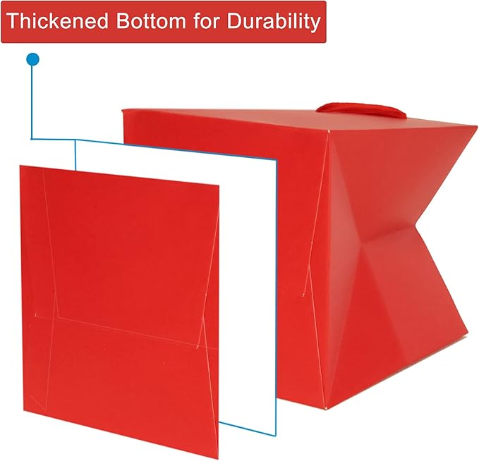 Red Paper Gift Bag 4 in Paper Box Small Square Bottom Kraft Paper Bags with Handles for Wedding Baby Shower Birthday Party (Red, 4 x 4 x 4 in, 10 CT)