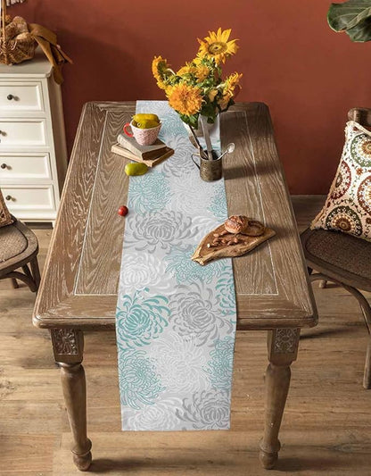 Auqa Chrysanthemum Cotton Linen Table Runner for Dining Kitchen, Wedding Outdoor Party Tablerunners Decoration, Farmhouse Floral Botanical Leaves Dresser Scarf Coffee Tablecloth Runners 13x36 Inches