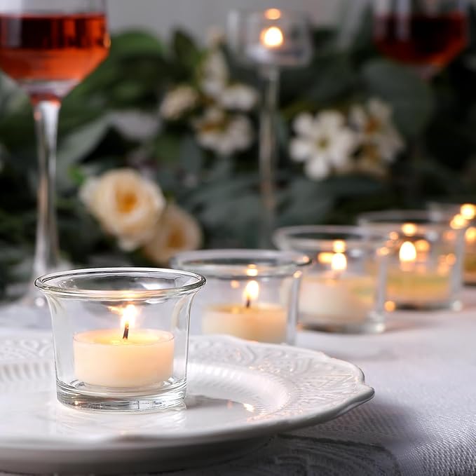 Letine Tealight Candle Holder Set of 12- Clear Glass Votive Candle Holders Bulk for Christmas Decorations, Wedding, Party & Home Decor