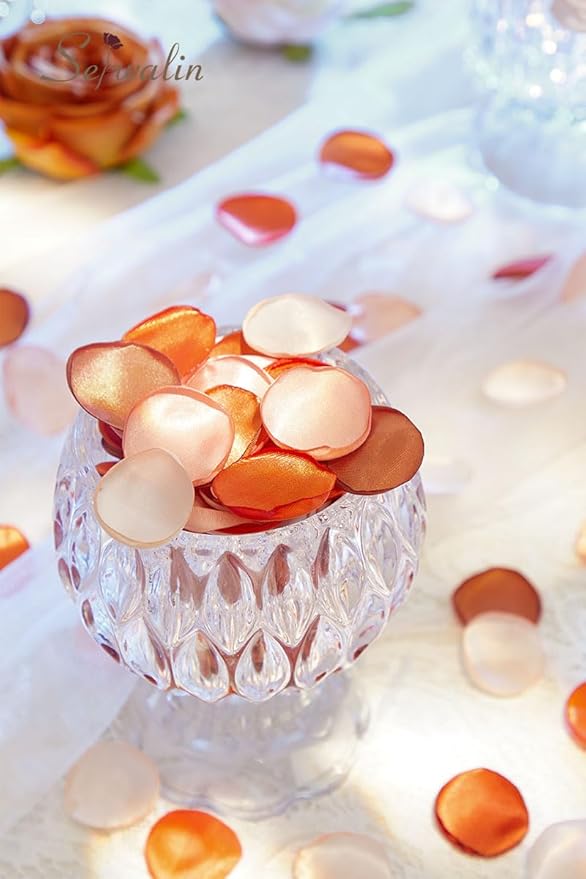 Serwalin 300Pcs Silk Rose Petals Artificial Flower Petals for Weddings Fake Rose Orange Petals Proposal for Wedding Basket Aisle Runner Bridal Shower (4 Color Mixes)