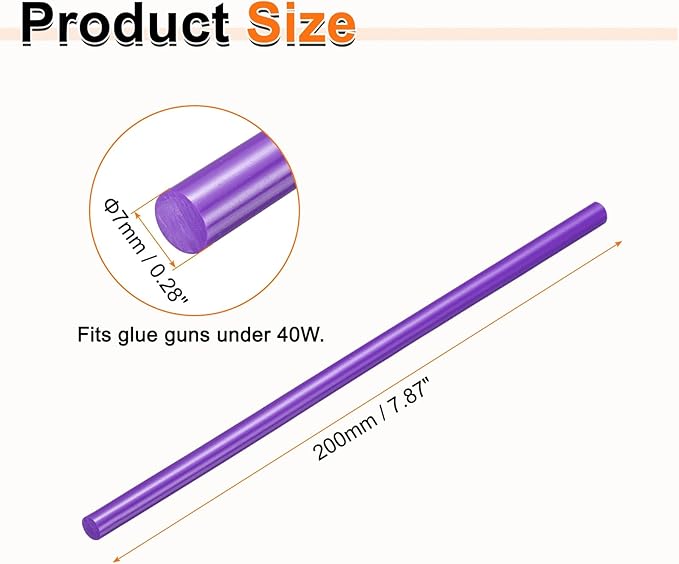 HARFINGTON 10pcs Hot Glue Sticks 0.28" Dia x 7.87" Long EVA Mini Hot Melt Adhesive Glue Stick for Hot Melt Gun Wood Plastic Glass Flowers Fabrics Foam, Purple